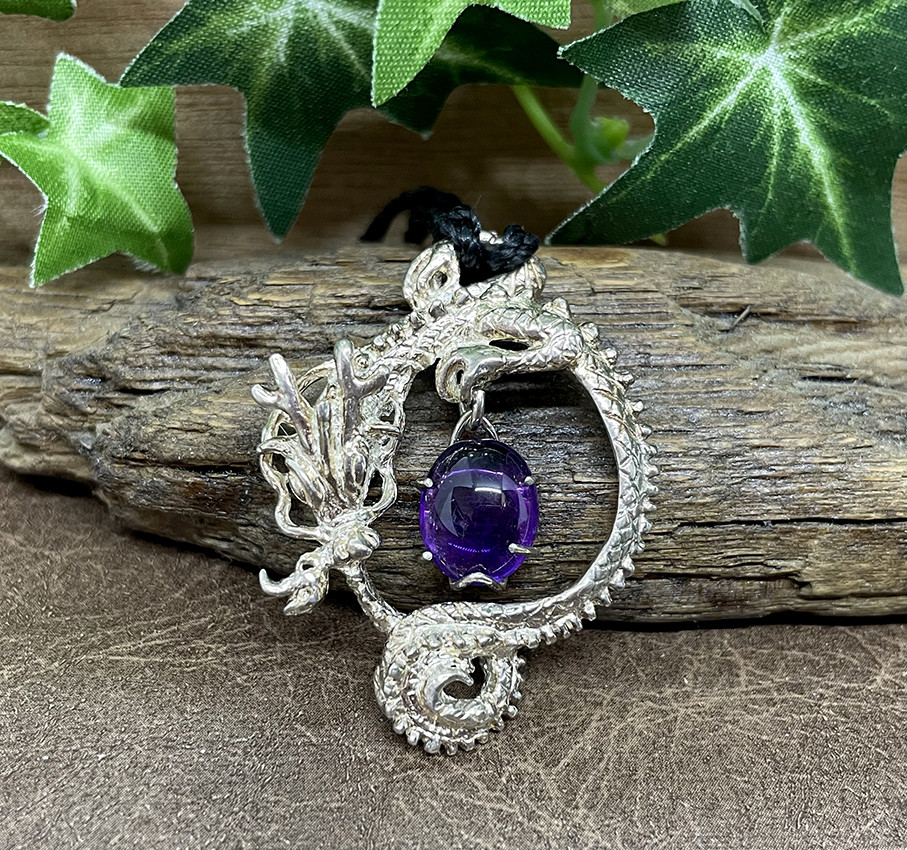宝玉と龍のペンダント《アメジスト》　手作り　一点物　　SILVER925 18,200円