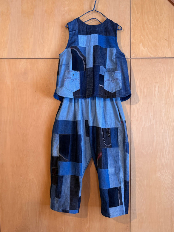 SAYOCAFE一点ものデニムパッチワークセットアップ セットアップ 衣工房