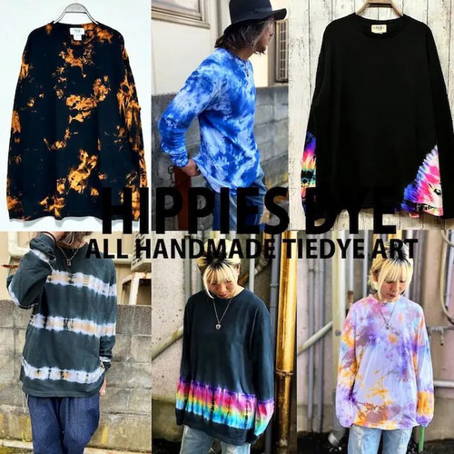 タイダイ 長袖 Tシャツ XLサイズ ブラック ムラ染め HIPPIES DYE HD25