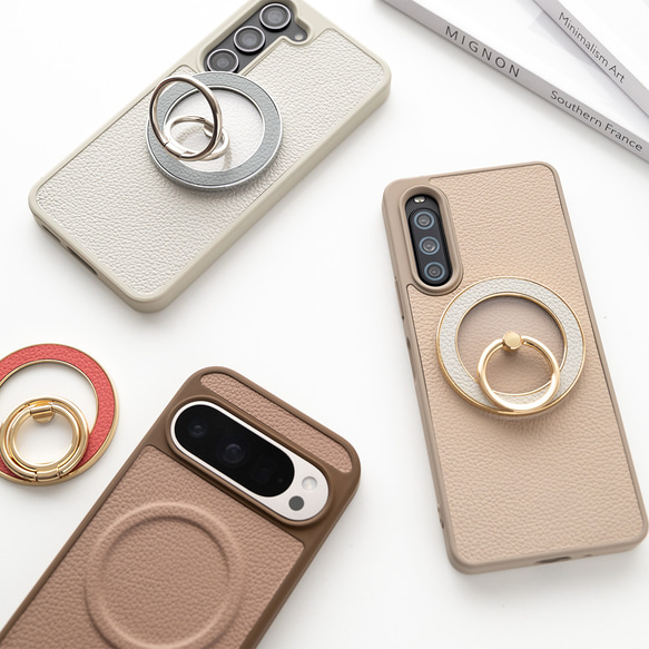 MagSafe対応 Android スマホリング カラーリアケース セット 【 シュリンクレザー 】 名入れ JS24K 20枚目の画像