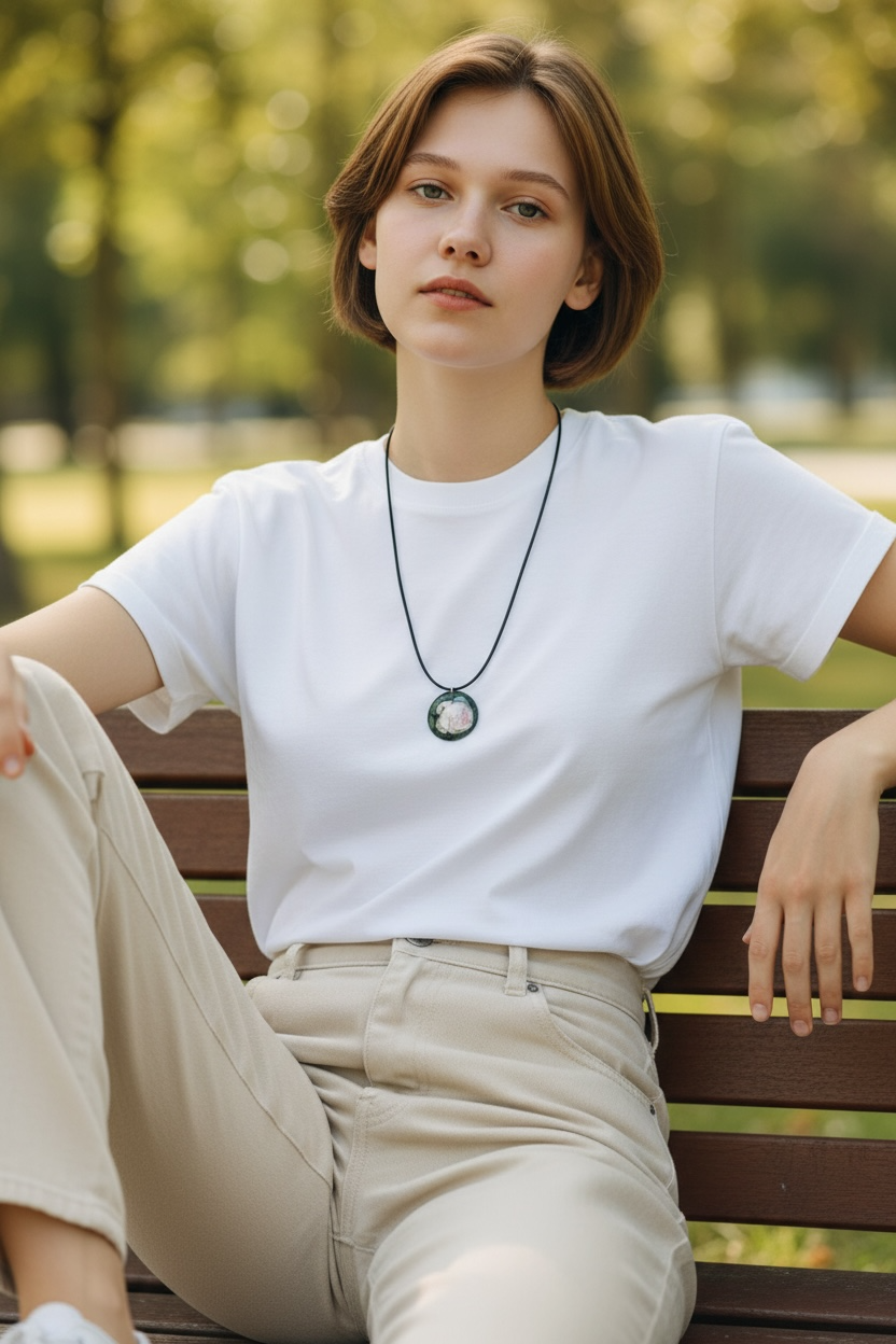 白い薔薇のウッドネックレス