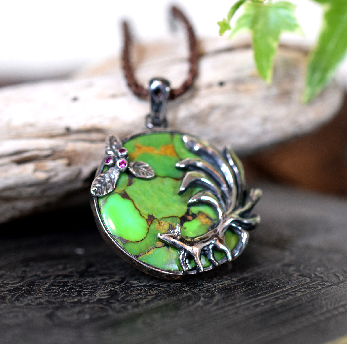 八尾の狐《グリーンターコイズ》　手作り　一点物　　SILVER925