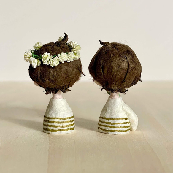 和紙人形『シロツメクサの花冠と四つ葉のクローバー』小さな幸運を運ぶミニドール(胸像)セット 2枚目の画像