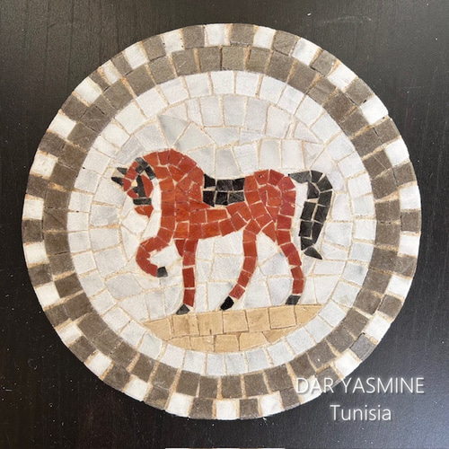 モザイクタイル＊チュニジア伝統工芸 躍動感の溢れる馬の姿 馬01