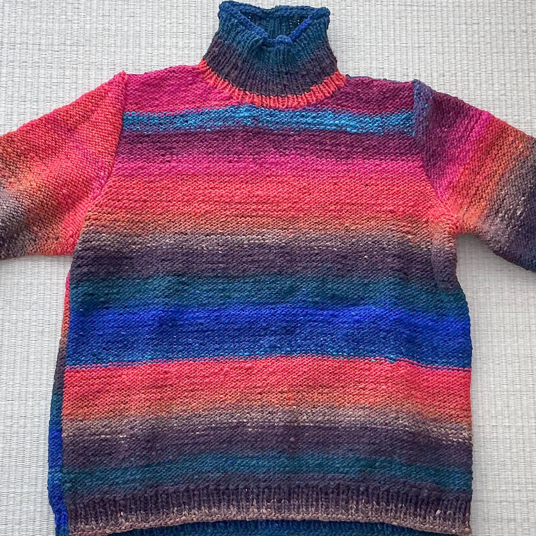 【手編み・一点もの】マルチカラーボーダー タートルネックニット｜秋冬セーター