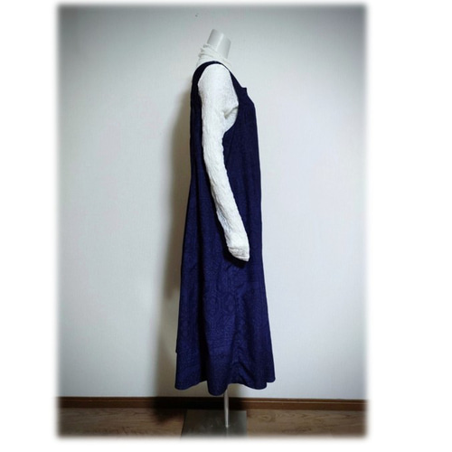 486 1点物 ジャンパースカート テントラインワンピース 紬着物