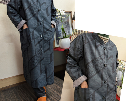 着物リメイク　結城紬コート　裏地蚊絣お召し　ハンドメイド 着物リメイク 結城紬コート 裏地蚊絣お召し ハンドメイドの通販はau