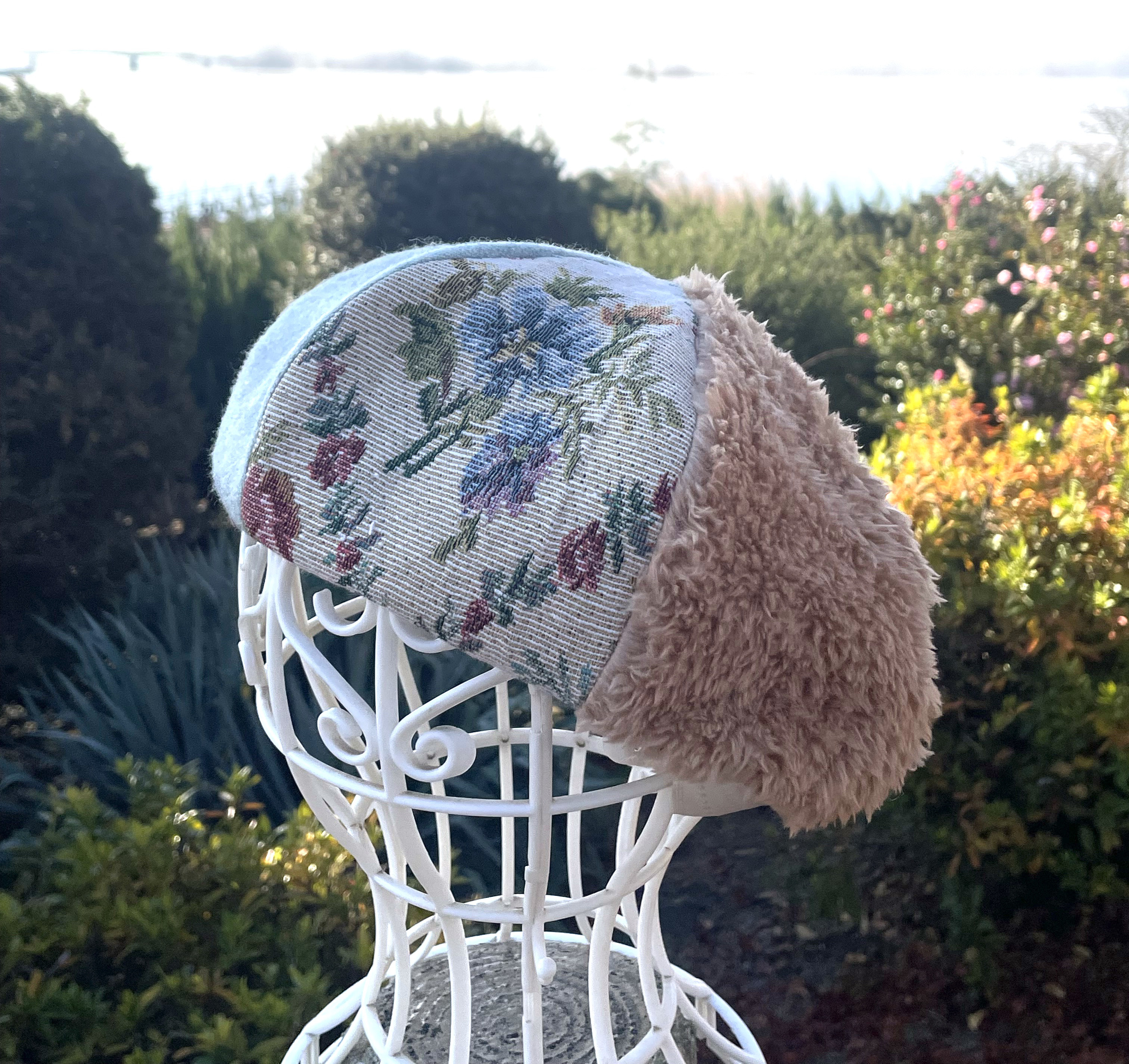 異素材合わせのベレー帽（ゴブラン調&もこもこベージュ）