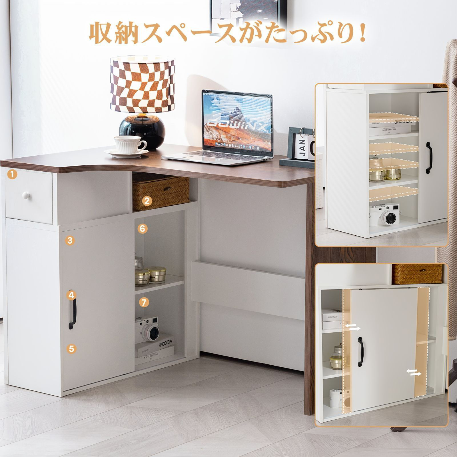 学習机 デスク 大学生 シンプル 中学生 子供 収納 デスク 引き出し アンティーク オフィス 収納棚付き L字型木製