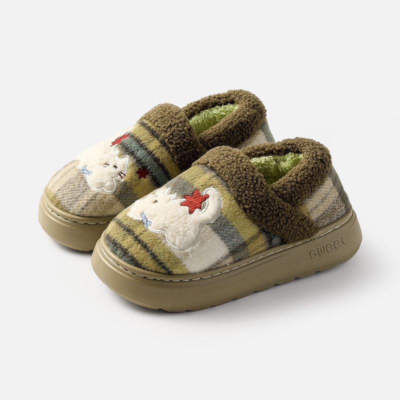 男女兼用 冬用包跟棉拖鞋 カップルモデル 加绒加厚 室内外两穿 滑り止め 家居外穿両対応