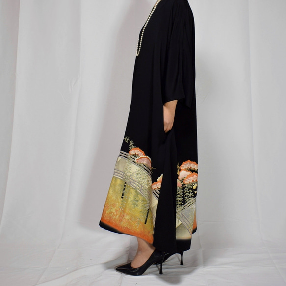 3XL,上品ワンピース, 黒留袖リメイク,ワンピース,上品な和モダンドレス