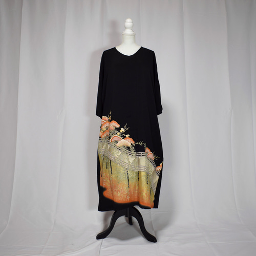 3XL,上品ワンピース, 黒留袖リメイク,ワンピース,上品な和モダンドレス