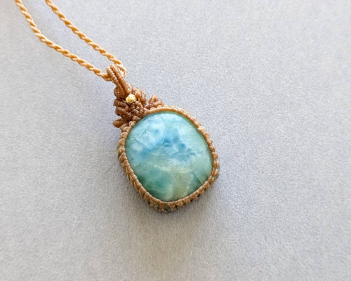 マクラメ編み　ラリマー　フラワータイプネックレス 明け星】ラリマー 留め切りタイプ マクラメ編みネックレス ネックレス