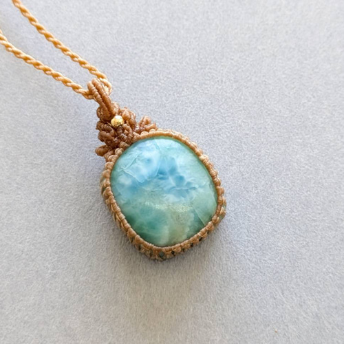 きりん☆マクラメネックレス 明け星】ラリマー 留め切りタイプ マクラメ編みネックレス ネックレス