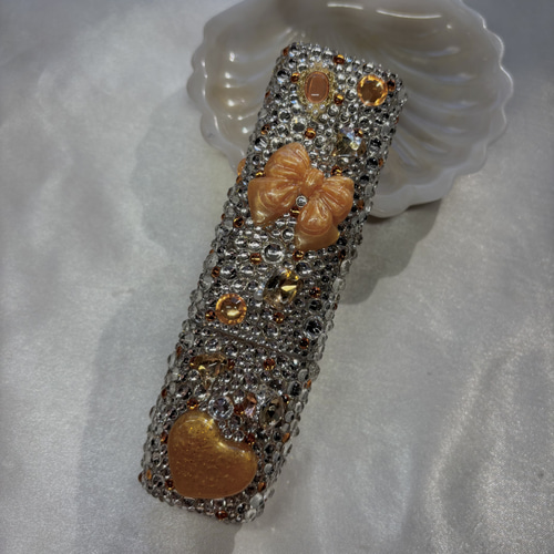 キラキラ✨オレンジ みかん色 ビジュー リボン ハート ラメ デコ iQOS