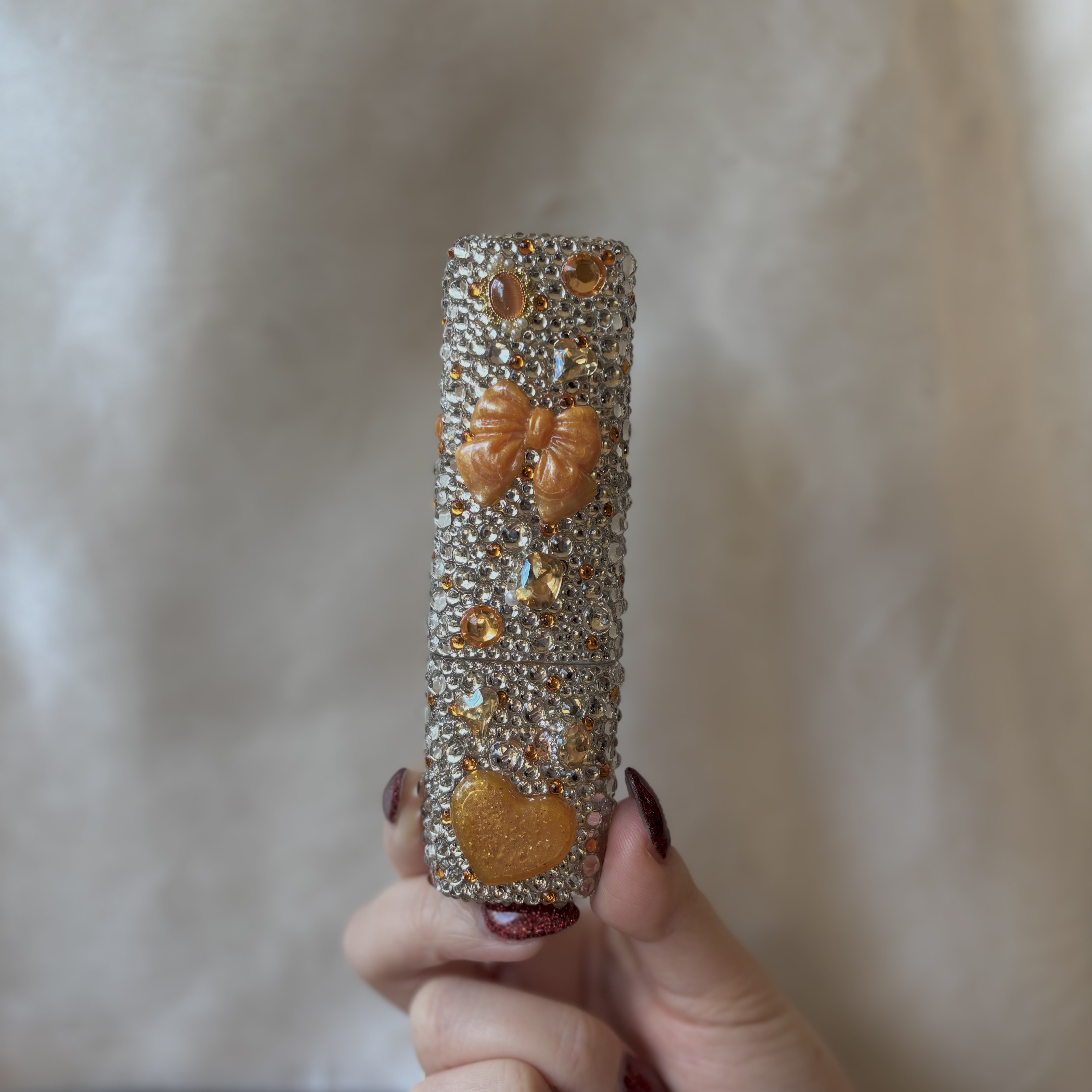 キラキラ✨オレンジ みかん色 ビジュー リボン ハート ラメ デコ iQOSイルマiワンケース