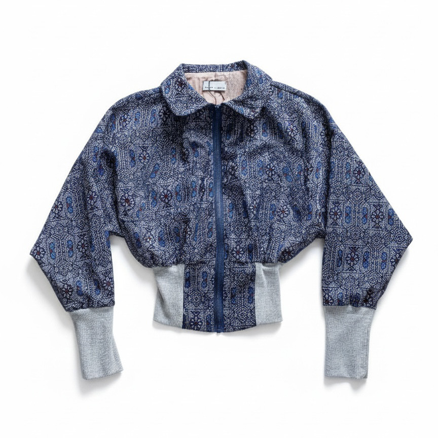 【一点もの】ウール着物の丸襟ボンバージャケット