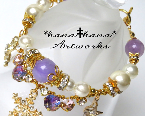 Lavender**‡雪の結晶‡**天然石ブレスレット2494 ブレスレット *hana
