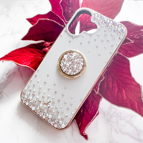 iPhone 17pro16,15他 ホワイトケース オーロラmix スワロフスキー