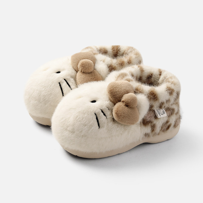 レオパード柄 可愛い 包みつき モコモコスリッパ 女性用 外穿可 冬用 インドア兼用 暖かい 綿スリッパ