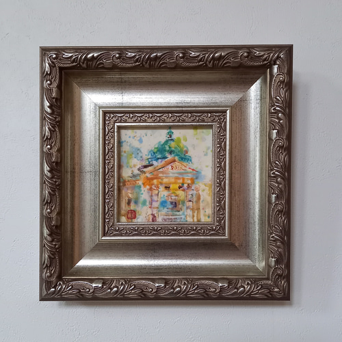 ミニフレーム　日本画　「temps 」岩絵具　風景画 日本画 風景画 ミニフレーム「彩の舞」岩絵具 印象派 絵画 Kenro Art
