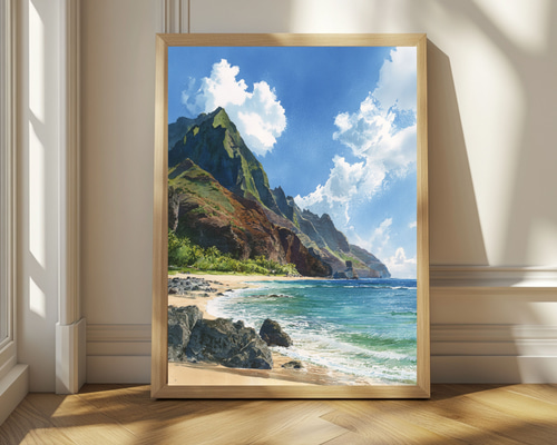 カウアイ島 海岸の風景｜水彩画アート インテリア 風景画 ハワイ