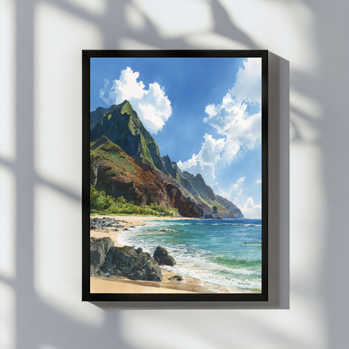 カウアイ島 海岸の風景｜水彩画アート インテリア 風景画 ハワイ