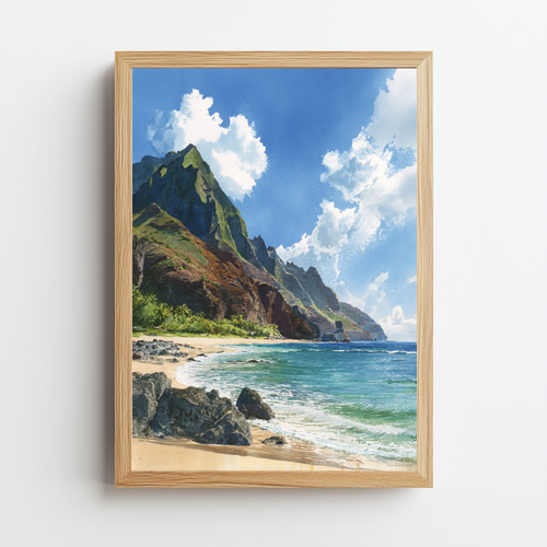 カウアイ島 海岸の風景｜水彩画アート インテリア 風景画 ハワイ