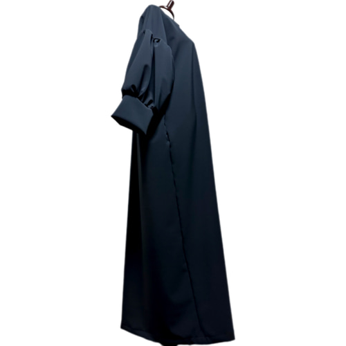 振袖 着物リメイク ドレス 和柄 ワンピース 濃紺×牡丹や菊や桜 ぽわん