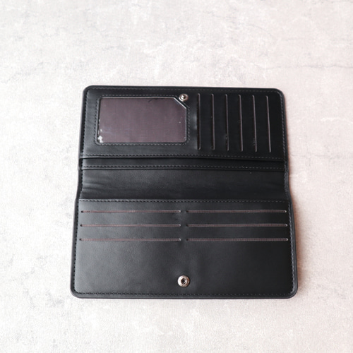 薄さ1.5cm】軽量 薄型長財布 猫 スリム カード 小銭入れ 黒 ブラック