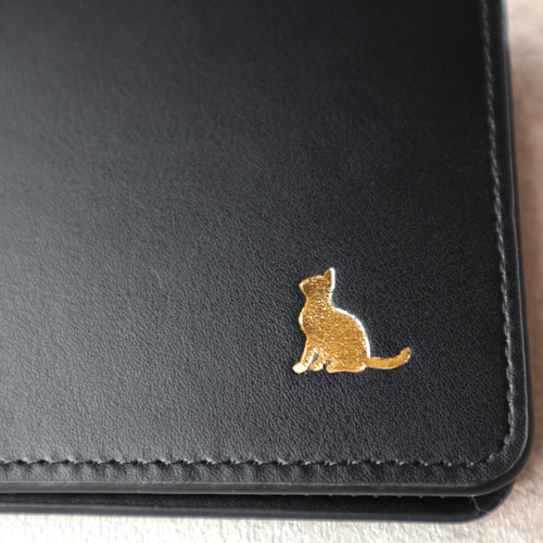 薄さ1.5cm】軽量 薄型長財布 猫 スリム カード 小銭入れ 黒 ブラック
