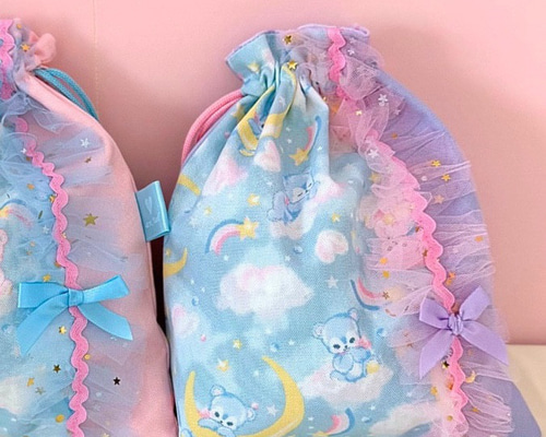 32・ハンドメイド　巾着袋　お箸袋　お箸スプーンセット　3点　ピンク　くま d476fa9ad5665ca860f34ea868de55