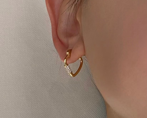 18KGP／Silver925】クリスタル ハートピアス｜大人ハート｜ゴールド