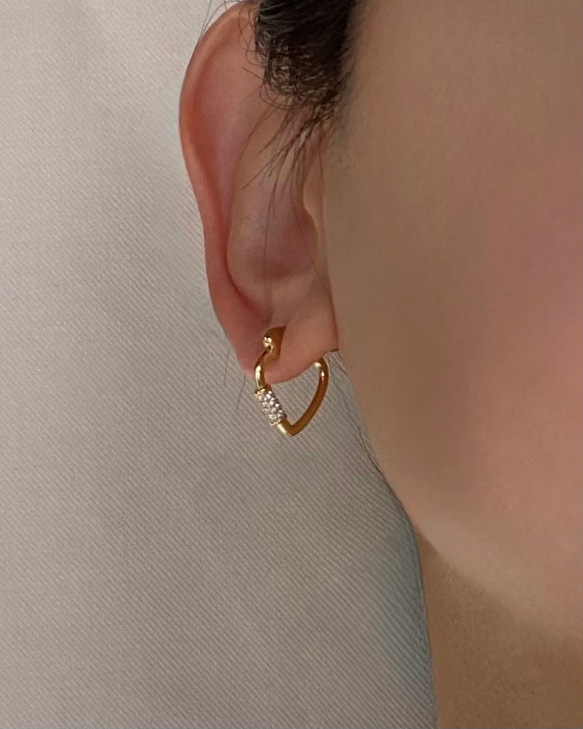 18KGP／Silver925】クリスタル ハートピアス｜大人ハート｜ゴールド