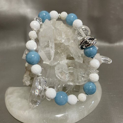 数量限定】415. 結びの青／アクアマリン×ホワイトオニキス×珊瑚×水晶