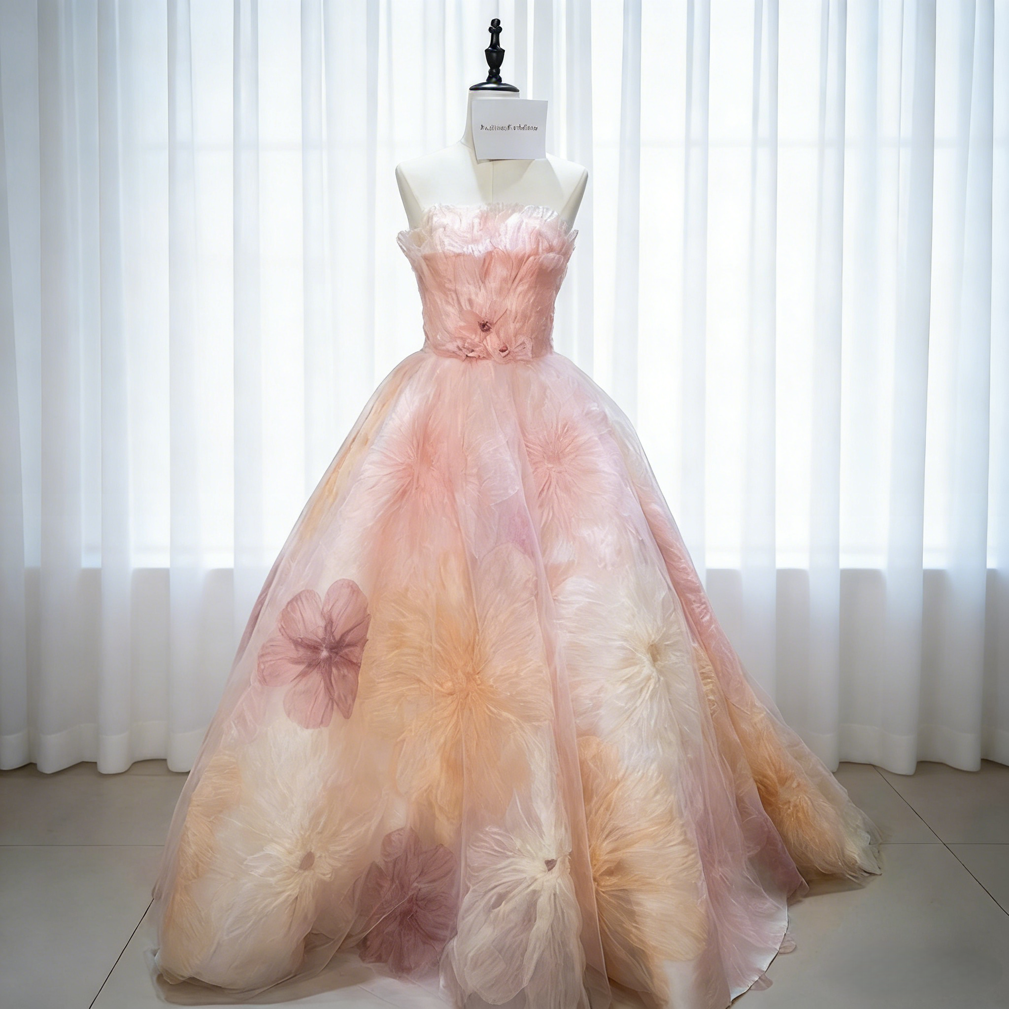 美しいフラワープリント柄 シアーな美しさ チューブトップ プリンセスライン トレーン花嫁 ビスチェドレスパーティーG撮影