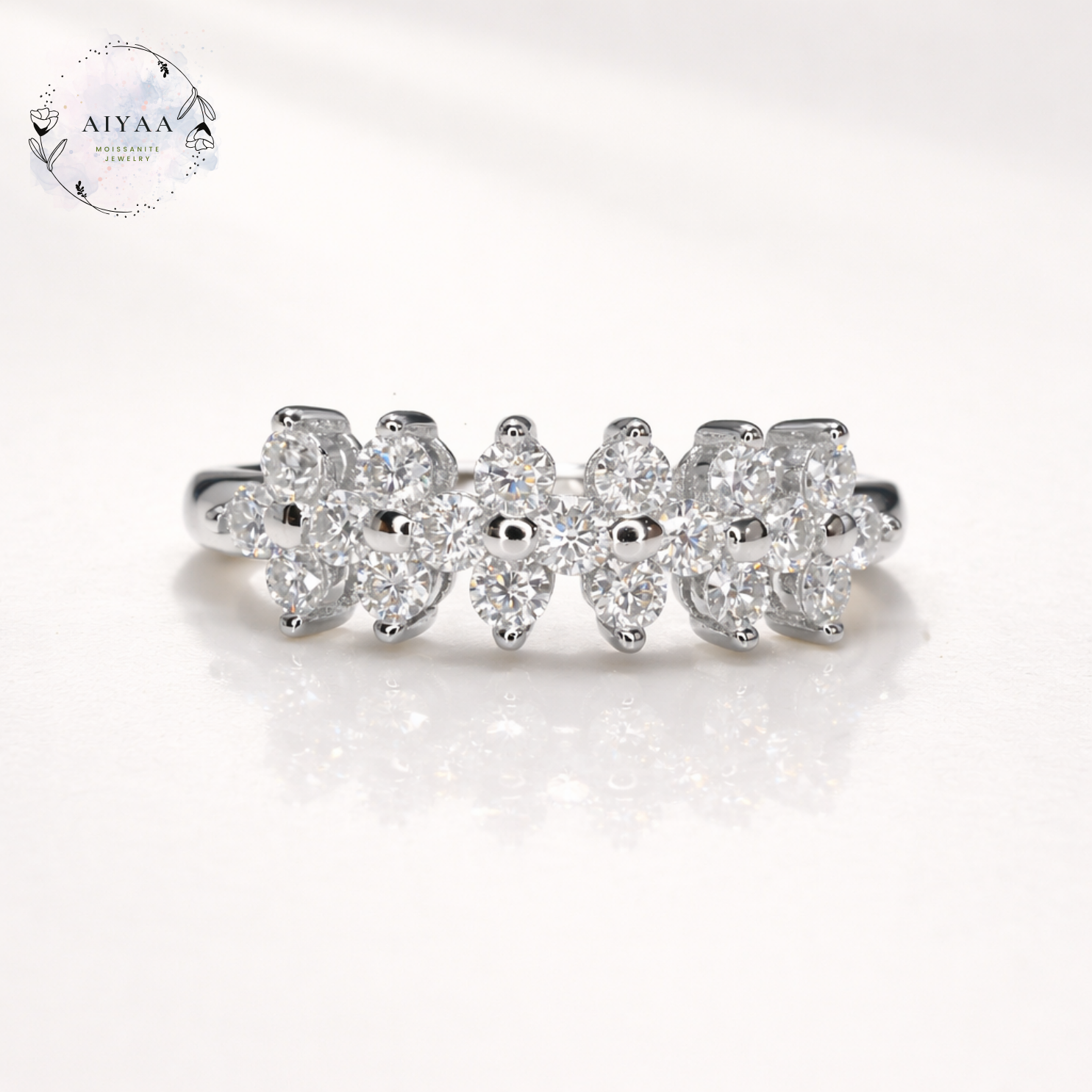 モアサナイト 2mm 19石 フラワーラインリング｜Dカラー VVS1｜シルバー925