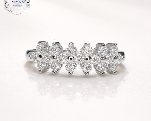 モアサナイト 2mm 19石 フラワーラインリング｜Dカラー VVS1｜シルバー