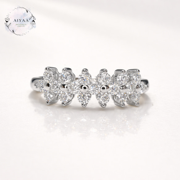 モアサナイト 2mm 19石 フラワーラインリング｜Dカラー VVS1｜シルバー