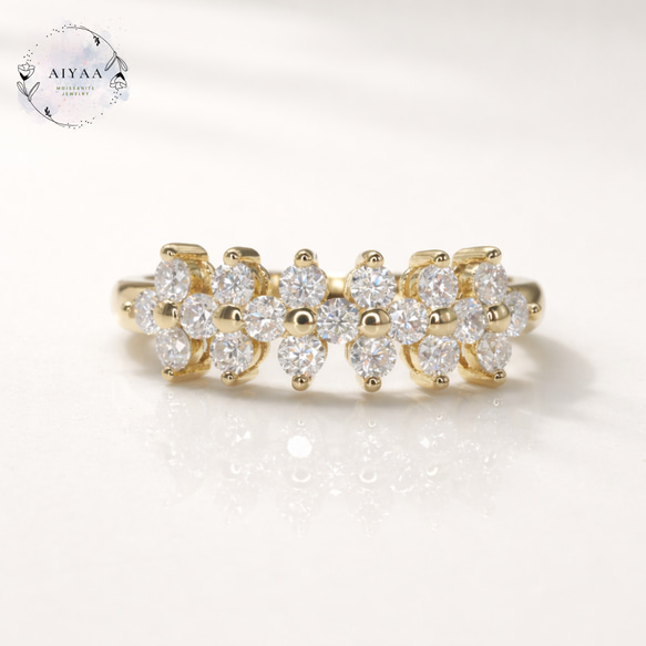 モアサナイト 2mm 19石 デザインラインリング｜Dカラー VVS1｜K18