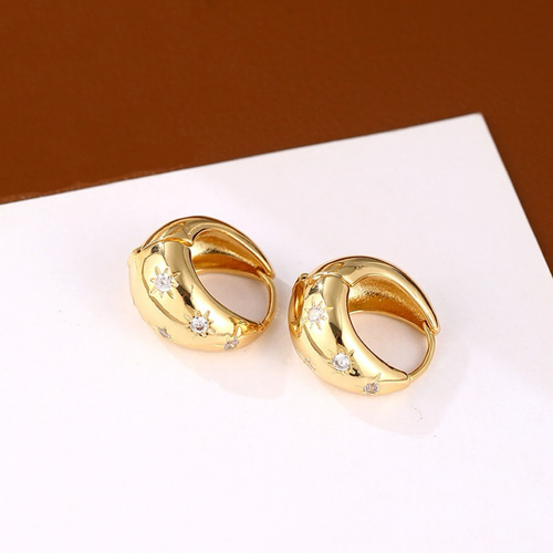 STAR JEWELRY ゴールドフープピアス ゴールド スター フープピアス 星 キラキラ ジルコニア No. S9087