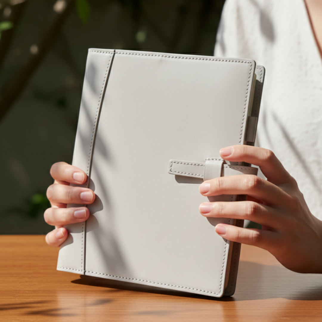 イタリアンレザー グレーのシステム手帳 A5サイズ（6穴）19mmリング カラー選択可／サイズ・仕様変更対応