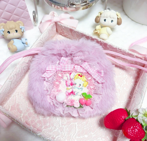 ルシアン ハローベイビー ふわふわ巾着ポーチ ピンク 赤ちゃん ベビー