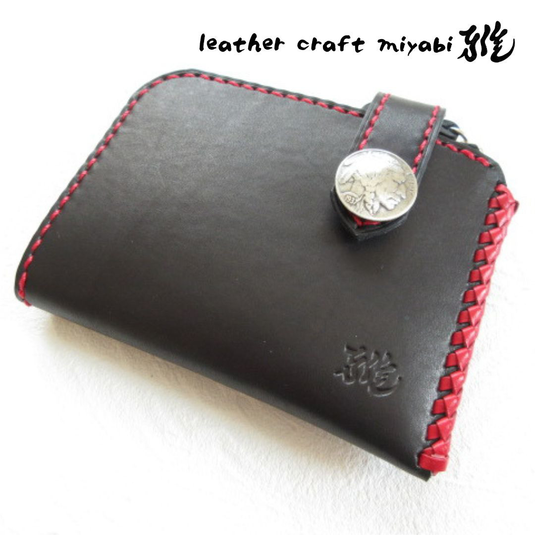 《biker mono》レッドステッチ・Ｌ字ファスナー・ショートウォレット・サドルレザー・0502・復刻