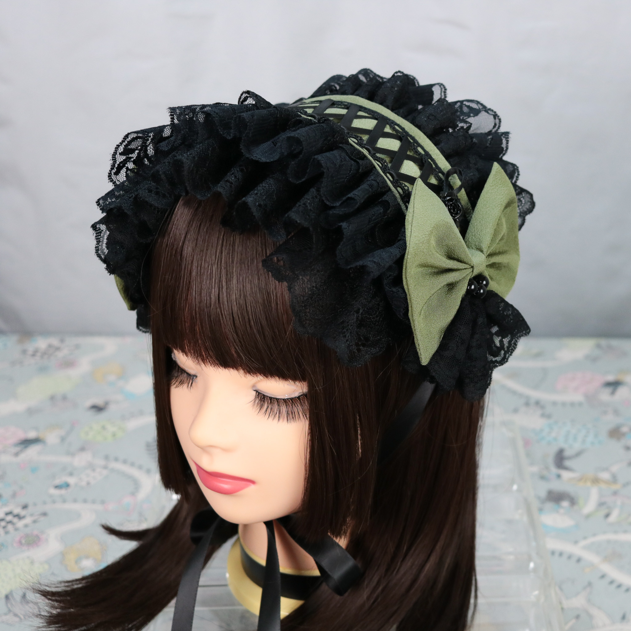 御草×ブラック　ヘッドドレス　ロリータ　クラロリ　和ロリ