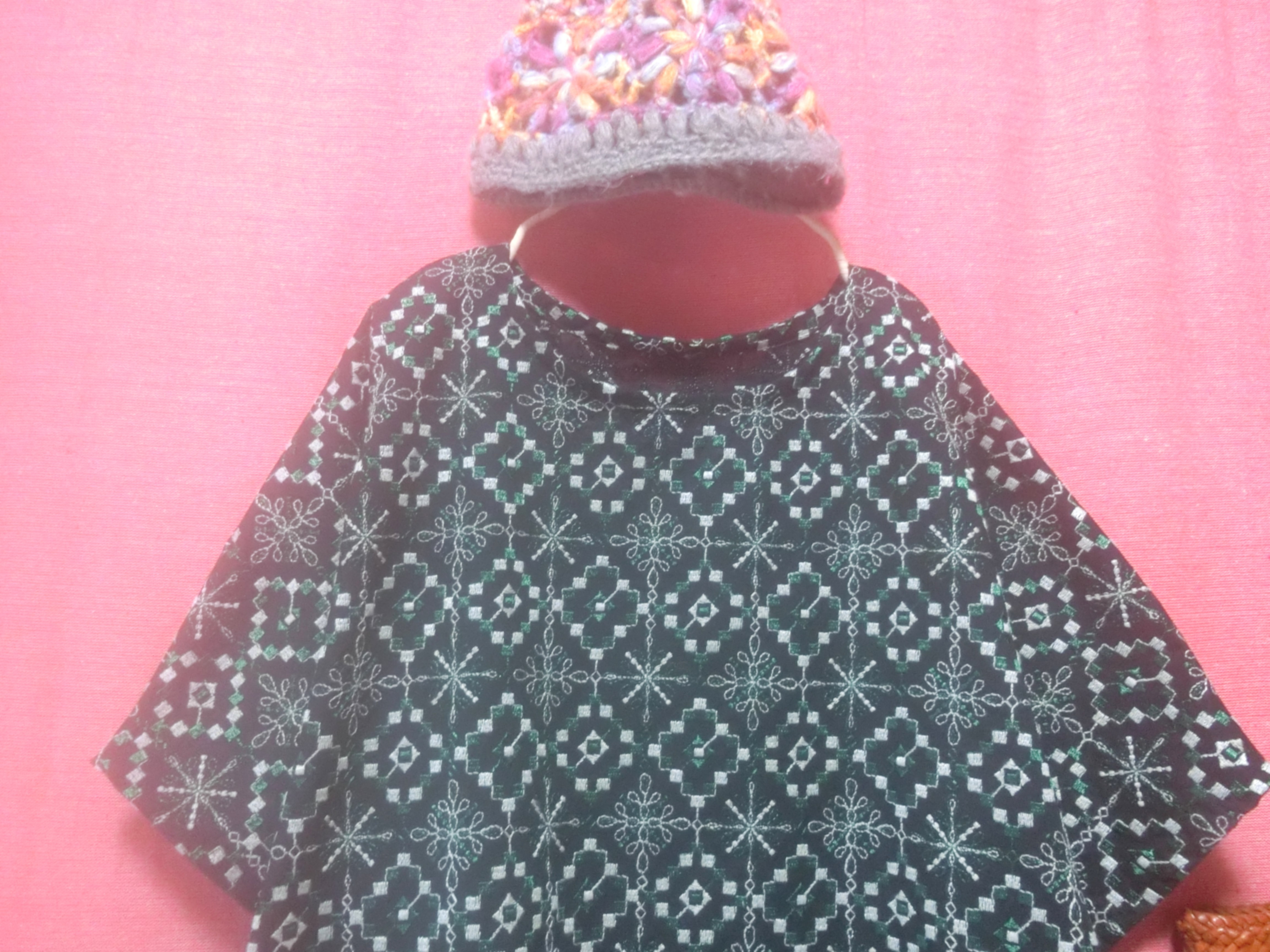 【重ね着】北欧雪タイル 刺繍レースゆったり ワンピース 黒