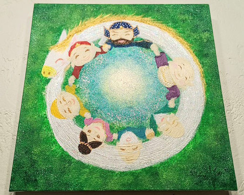 風水幸せ絵画◇七福神と白馬のスマイルサークル｜何事もまるっとにこっ