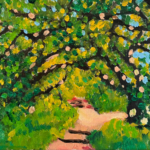 油彩画 原画「近所の風景 堤防」16×23㎝・サムホールサイズ 風景画 N