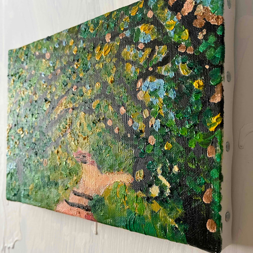 油彩画 原画「近所の風景 堤防」16×23㎝・サムホールサイズ 風景画 N