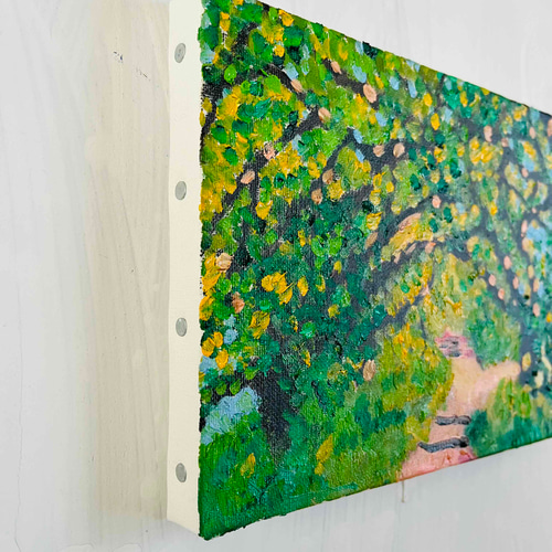 油彩画 原画「近所の風景 堤防」16×23㎝・サムホールサイズ 風景画 N